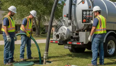 Septic pumping truck servicing a Saint Charles, MO home by On Call Plumbers