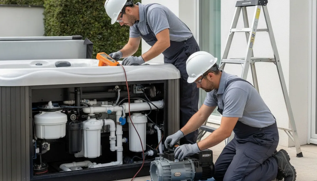 Spa repair technician servicing a spa in Saint Charles, MO for On Call Plumbers