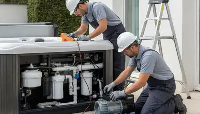 Spa repair technician servicing a spa in Saint Charles, MO for On Call Plumbers