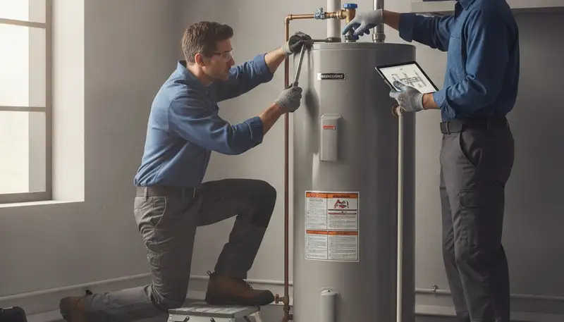 Plumber repairing water heater for Saint Charles, MO homes during winter service call
